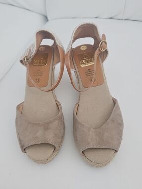 kanna Taupe Suede Espadrille Wedge Sandals